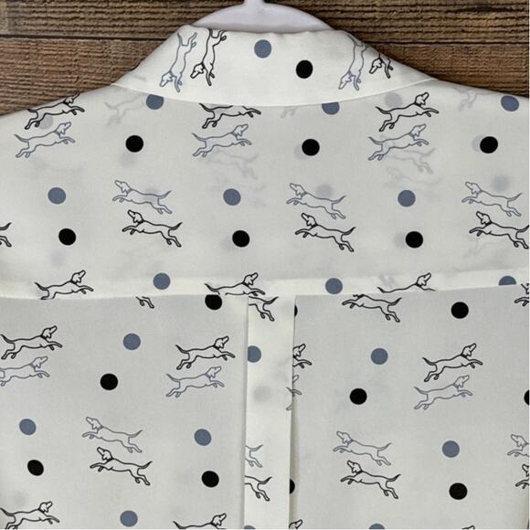 Hobbs London White Button Down Top Polka Dot Dog Print Long Sleeve Size 10 - Picture 6 of 9
